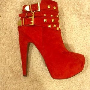 Gold Studded Red Ankle Boots SHI by journey. Size9